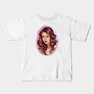 Cartoon pink hair girl portrait Kids T-Shirt